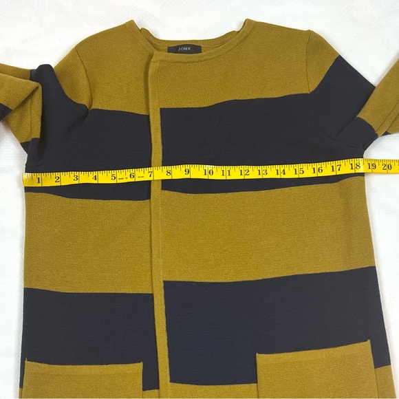 J. Crew Long Cardigan Sweater Wool Blend Open Front Pockets Women XS Striped - Picture 9 of 11